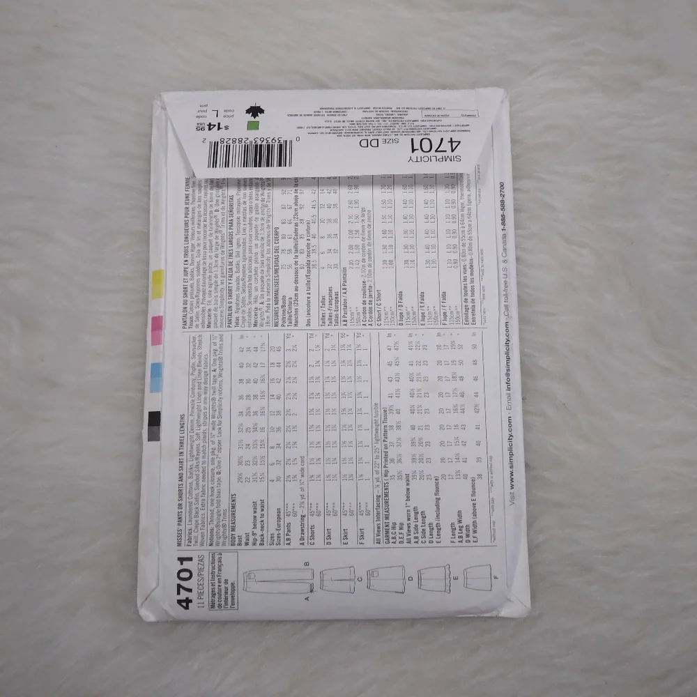 SIMPLICITY 4701 Sz 4-10 EASY TO SEW Pants, Shorts, & Skirts In 3 Lengths
